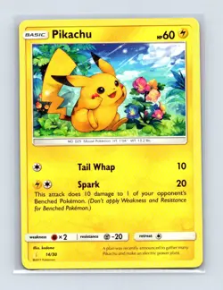 Pikachu (#14) 14/30 Common SM Trainer Kit: Lycanroc & Alolan Raichu Pokemon LP - Image 1