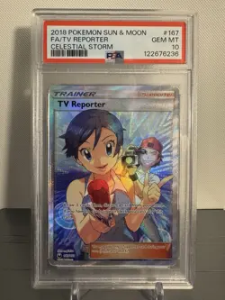 2018 Pokemon Celestial Storm TV Reporter Full Art 167/168 PSA 10 - Image 1