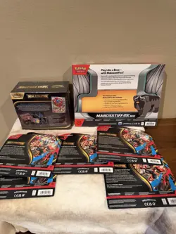 Pokemon Mega evolutions Lot, Lucario ETB, 5 X 3 Pack Blisters, Mabosstiff Box - Image 2