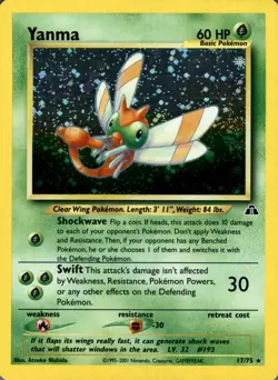 Yanma 17/75 Rare Neo Discovery Pokemon Unlimited Holo Lightly Played/Print Line - Image 1