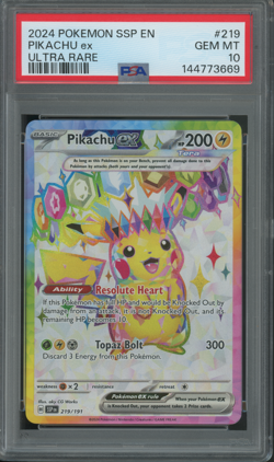 2024 Pokemon Pikachu ex #219 Surging Sparks Full Art PSA 10 GEM MINT - Image 1