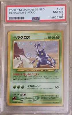 PSA 8 Heracross No. 214 Pokemon Japanese Neo Genesis 2000 Holo TCG - Image 1