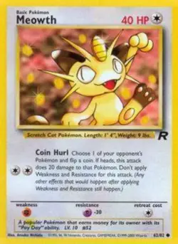 Moderately Played, English Pokemon Regular Meowth - 62/82 - Common - Unlimited E - Image 1