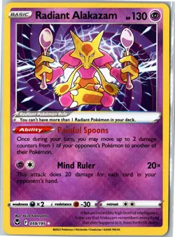Pokemon 2022 Radiant Alakazam Radiant Rare Holo SWSH12 059/195 NM - Image 1