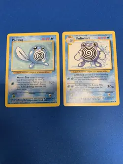 Vintage Pokemon Poliwhirl 38/102 and Poliwag 59/102 Pokemon Base Set - LP - Image 1