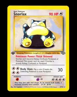 1999 Pokemon SNORLAX Jungle Set 1ST EDITION Rare NON HOLO Card 27/64 WotC Series - Image 1