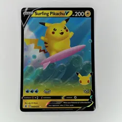 Pokemon 2021 TCG SWSH Celebrations Ultra Rare Surfing Pikachu V Card 008/025 NM - Image 1