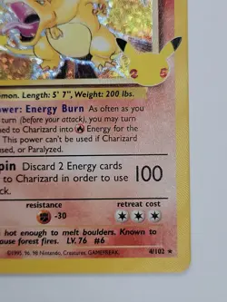 Pokemon TCG Charizard 25th Celebrations Holo Rare Card 4/102 - Image 3