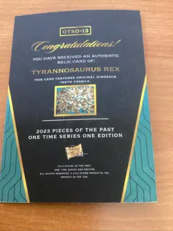 Real Dinosaur Tooth Tyrannosaurus T-Rex Relic Card Pieces Of The Past #OTSO-13 - Image 3