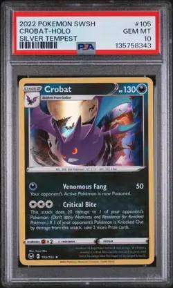 2022 POKEMON SWORD SHIELD SILVER TEMPEST #105 CROBAT-HOLO SILVER TEMPEST PSA 10 - Image 1