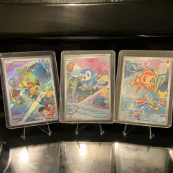 Pokemon TCG First Partners Illustration Series One Turtwig Piplup Chimchar Set - Image 1