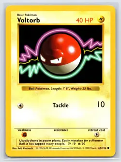 Voltorb 67/102 Common Base Set Shadowless Pokemon Unlimited Moderately Played - Image 1