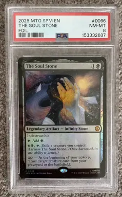 2025 MTG MARVEL'S SPIDER-MAN #0066 THE SOUL STONE PSA 8 FOIL - Image 1