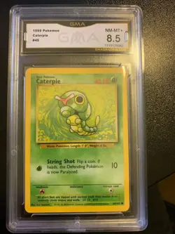 Base Set 1st Edition Shadowless Caterpie Pokemon Trading Card LP 45/102 GMA 8.5 - Image 1