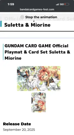 Gundam Card Game Suletta And Miorine Evx02 Playmat And Card Set Bandai Card Fest - Image 1