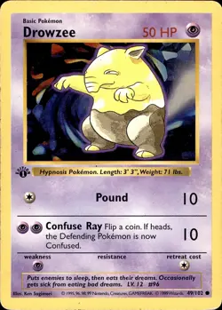POKEMON DROWZEE 49 BASE SET SHADOWLESS 102 COMMON 1ST EDITION MP - Image 1