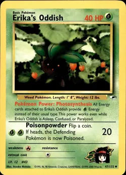 POKEMON ERIKA'S ODDISH 47 GYM HEROES 132 UNCOMMON UNLIMITED NM - Image 1