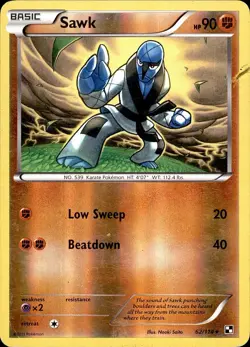 POKEMON SAWK 62 BLACK & WHITE 114 RARE REVERSE HOLO LP - Image 1