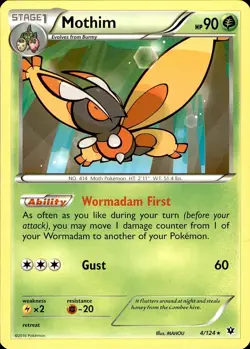 POKEMON MOTHIM 4 FATES COLLIDE 124 RARE LP - Image 1