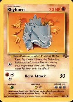 POKEMON RHYHORN 61 JUNGLE 64 COMMON UNLIMITED LP - Image 1