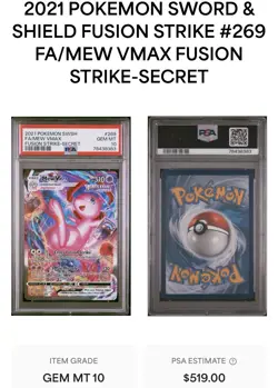2021 POKEMON SWORD & SHIELD FUSION STRIKE SECRET #269 FULL ART/MEW VMAX PSA 10 - Image 2