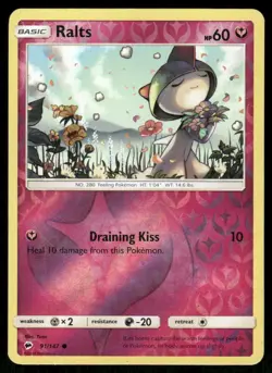 POKEMON RALTS BURNING SHADOWS 91/147 REVERSE HOLO C NM/M - Image 1