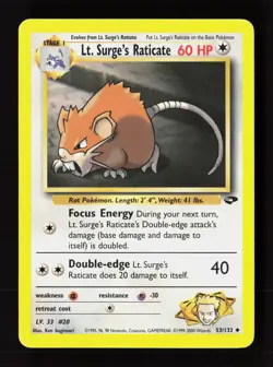 Lt. Surge's Raticate 53/132 Uncommon Gym Challenge Pokemon Unlimited Near Mint - Image 1