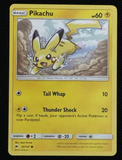 Pikachu 40/147 SM-Burning Shadows Regular Common Basic English 2017 - Image 1