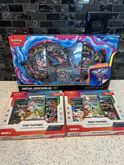Mega Greninja EX Premium Collection Pokemon TCG + 2 Series 2 First Partner Set - Image 1