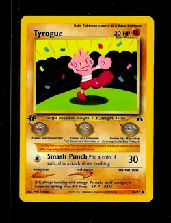 Pokemon Card - Tyrogue - # 66/75 - 30HP- Basic- 2001 - 1ST Edition -NM - Image 1