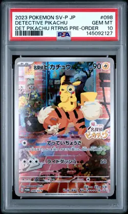 2023 POKEMON JAPANESE SV-P PROMO #098 DETECTIVE PIKACHU PSA 10 - Image 1