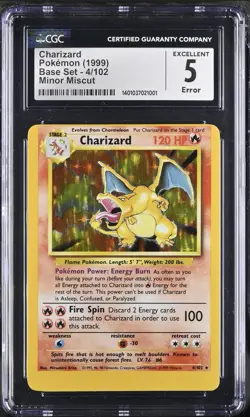 CGC 5 Charizard 1999 Base Set 4/102 Holo Miscut Error Pokemon Card - Image 1