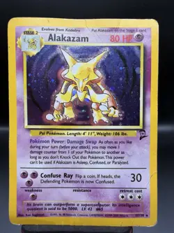 Alakazam 1/130 Pokemon Base Set 2 Holo Rare 🌀Swirl🌀 DMG - Image 1