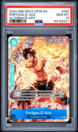 2024 One Piece OP08 EN Portgas D Ace Alternate Art #052 PSA 10 GEM MINT - Image 1