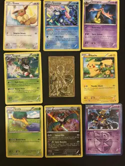 Pokemon Cards with Eevee, Greninja, & Mew Two Gold Plated Burger King Card - Image 1