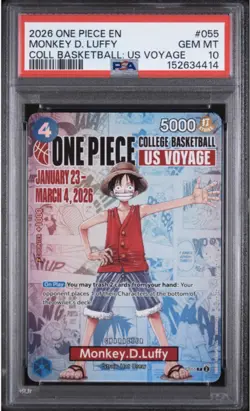 2026 One Piece EN College Basketball US Voyage #055 Monkey D Luffy PSA 10 - Image 1