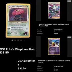 Pokemon TCG Erika's Vileplume Holo 3 Card LOT - Image 1