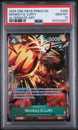 2025 One Piece Monkey D. Luffy PRB02-005 SR Alternate Art English Card PSA 10 💎 - Image 1