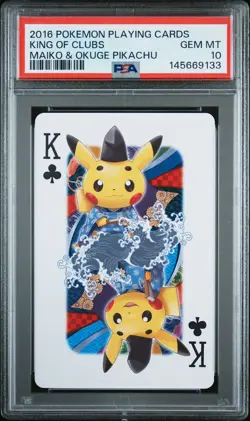 2016 POKEMON PLAYING CARDS MAIKO PIKACHU & OKUGE PIKACHU KING OF CLUBS PSA 10 - Image 1