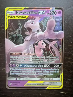 Pokemon TCG Mewtwo & Mew GX Full Art Holo Card 71/236 Unified Minds TAG TEAM - Image 1