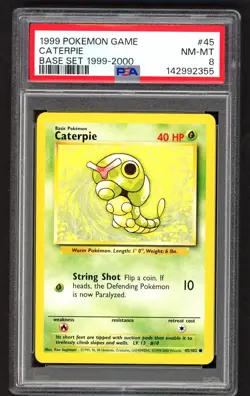 Pokemon Cards - PSA 8 Caterpie 45/102 - Base Set 1999-2000 4th Print UK - Image 1
