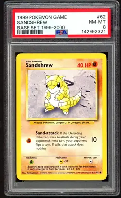 Pokemon Cards - PSA 8 Sandshrew 62/102 - Base Set 1999-2000 4th Print - Image 1