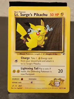 Lt. Surge's Pikachu 81/132 Common Gym Heroes Pokemon Card Vintage Tcg Wotc Trade - Image 1