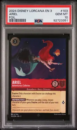 Disney Lorcana Ariel Adventurous Collector 103/204 *FOIL* Super Rare PSA 10 MINT - Image 1