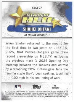 Shohei Ohtani 2025 Topps Update Stars of MLB #SMLB77 Los Angeles Dodgers - Image 2