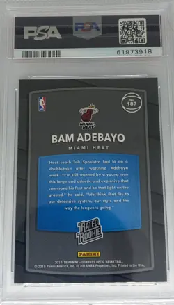 2017-18 Donruss Optic #187 Bam Adebayo RC Miami Heat Rookie PSA 9 - Image 2