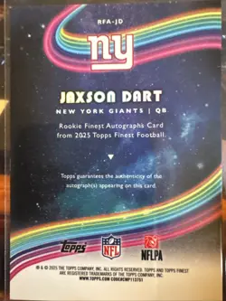 2025 Topps Finest Jaxson Dart Rookie Card Auto Autograph RC - Image 4