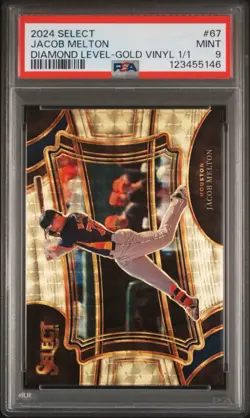 2024 SELECT JACOB MELTON DIAMOND LEVEL GOLD VINYL 1/1 PSA 9 PROSPECT RC PROSPECT - Image 1