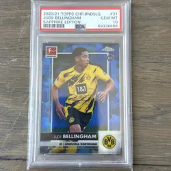 2020-21 Topps Chrome Bundesliga Sapphire Edition Jude Bellingham #31 (RC) PSA 10 - Image 1