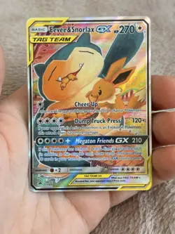 Pokemon TCG Eevee & Snorlax GX Sun Moon Team Up SM169 Holo Promo - Image 1